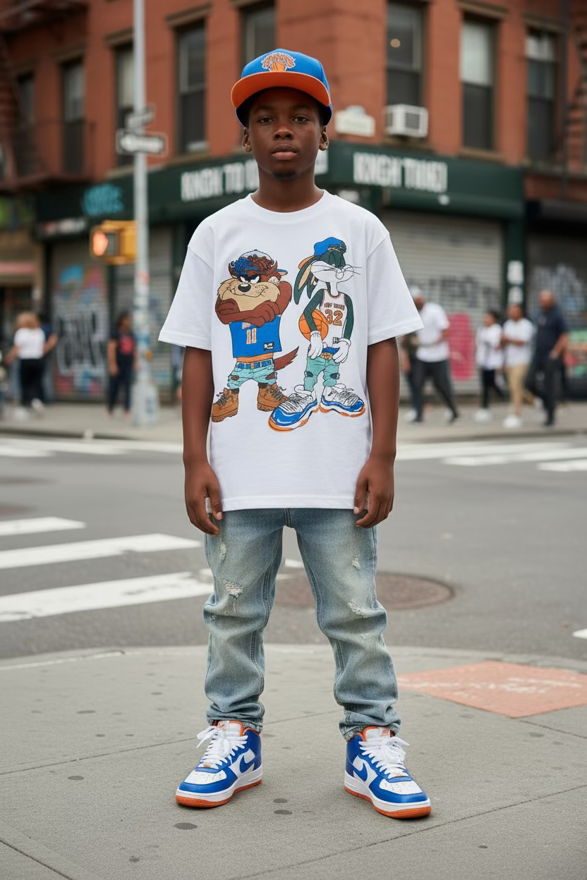 90's Style Bugs And Taz Graphic Knicks Unisex T Shirt! in White!